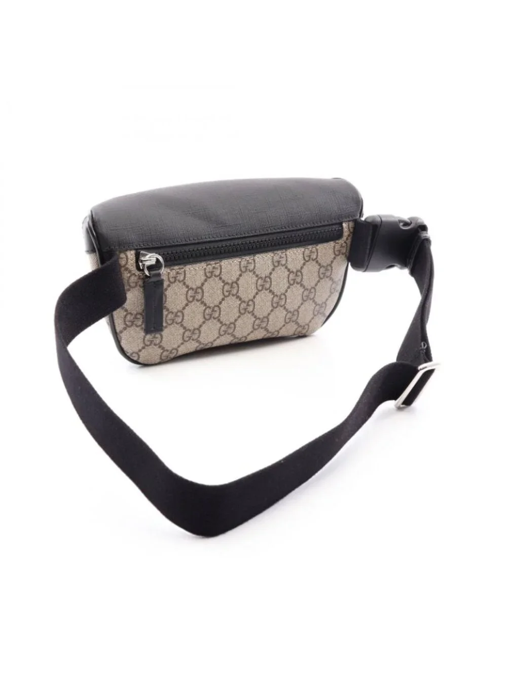 Gucci Waist Bag GG Supreme Beige Brown Black Leather Small